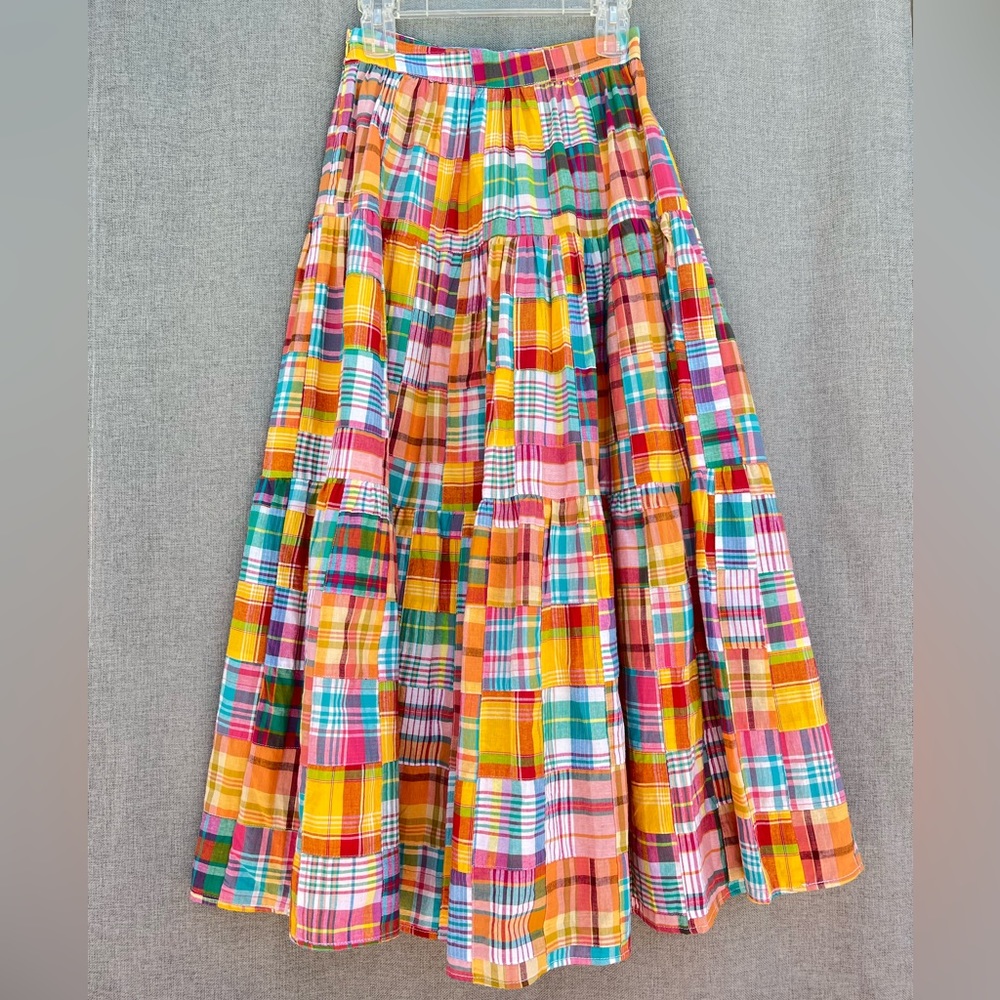 STAUD x Birkenstock NWT Sea Bright Patchwork Plaid cotton midi maxi skirt